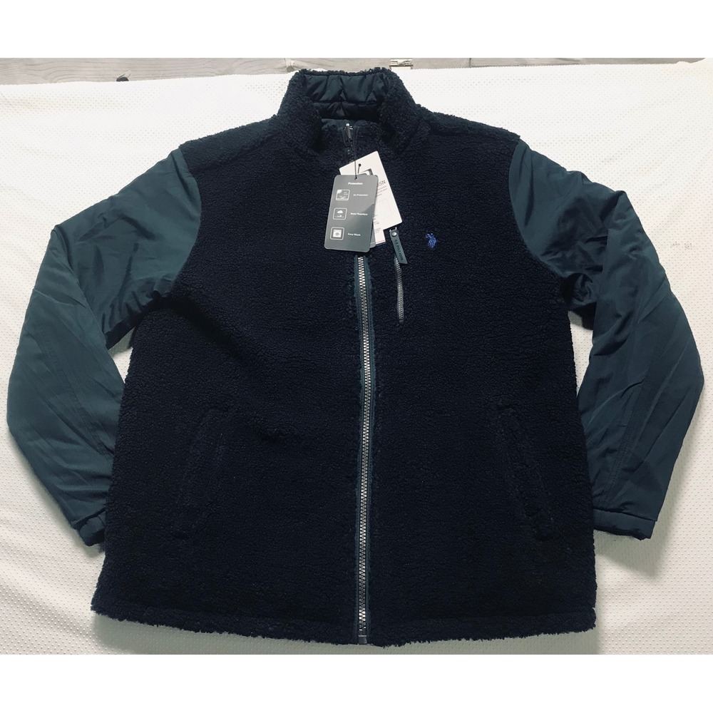 U.S.‎ Polo Assn Fleece Jacket Full Zip Reversible Jacket Mens C-Measurements NWT